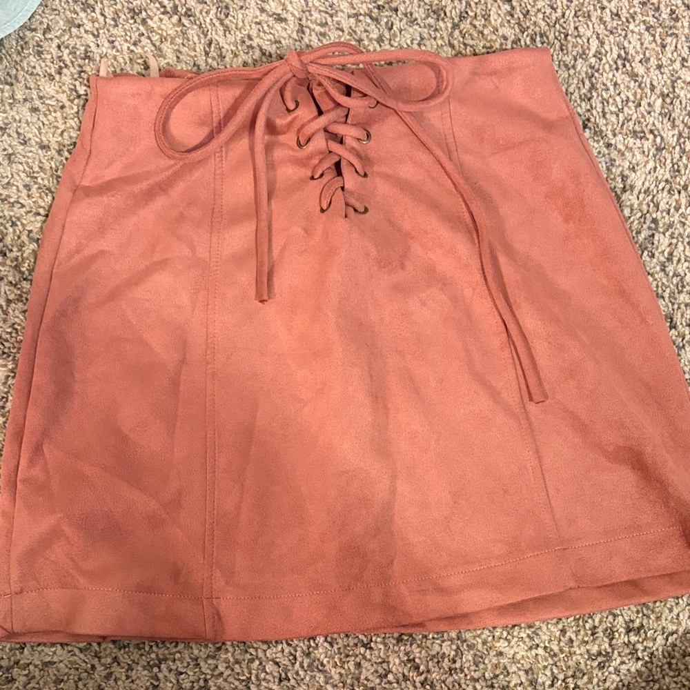 Lace-Up Suede Skirt